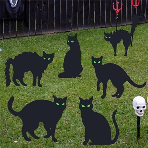 6 Pack Black Cat Yard Signs Halloween Decor with 12 Metal Stakes, Scary Black - Picture 5 of 7